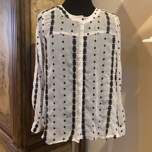 Democracy Embroidery Detailed Sheer Blouse NWOT